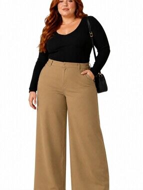 Viral High Rise Khaki Wide Leg Pants | Office Chic Trouser Jeans | Minimalist